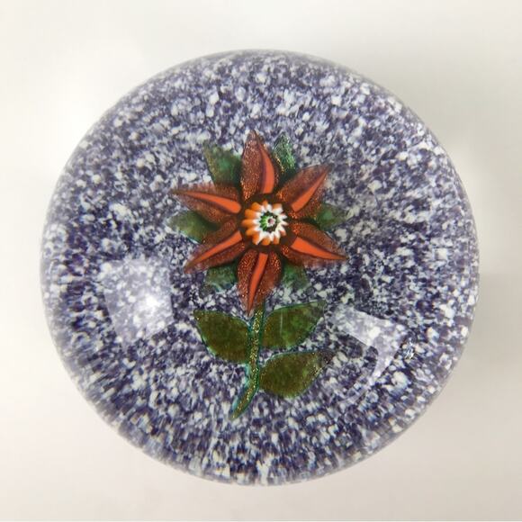 Paul Ysart Aventurine Flower Lampwork Purple Jasper Ground Paperweight Signed PY - Picture 1 of 16